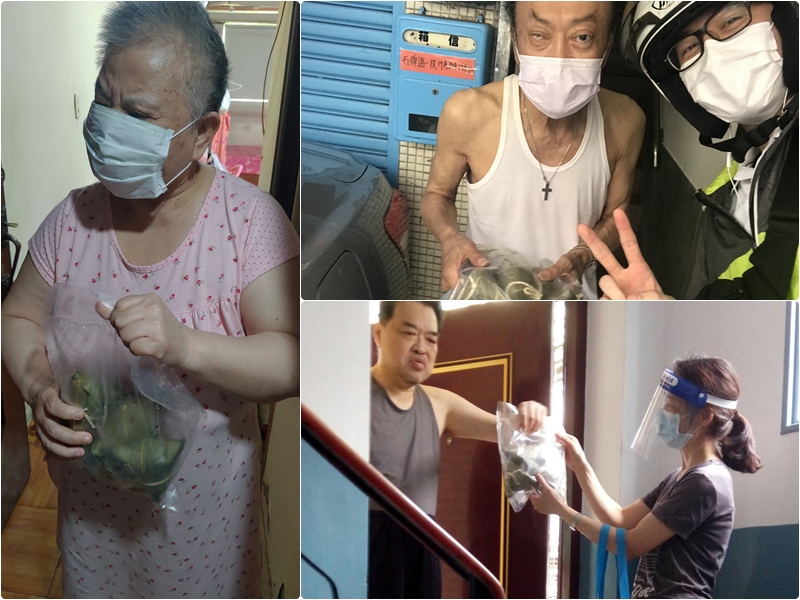 基金會夥伴將愛心粽子送到視障長輩手中